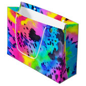 Farbenfrohe wilde Cheetah Tye Dye Muster Große Geschenktüte (Vorderseite Schrägansicht)