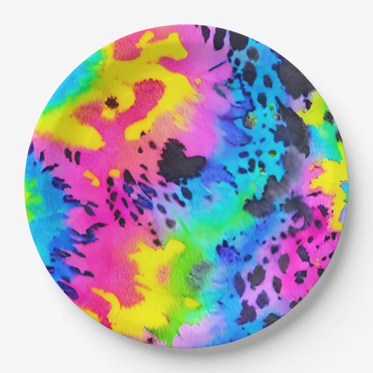 Farbenfrohe wilde Cheetah Tye Dye Muster Pappteller (Vorderseite)