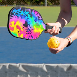 Farbenfrohe wilde Cheetah Tye Dye Muster Pickleball Schläger