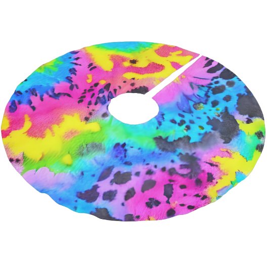 Farbenfrohe wilde Cheetah Tye Dye Muster Polyester Weihnachtsbaumdecke (Schrägansicht)