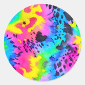 Farbenfrohe wilde Cheetah Tye Dye Muster Runder Aufkleber (Vorderseite)