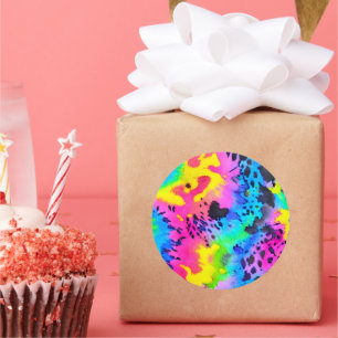 Farbenfrohe wilde Cheetah Tye Dye Muster Runder Aufkleber