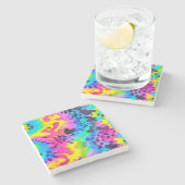 Farbenfrohe wilde Cheetah Tye Dye Muster Steinuntersetzer (Seitenansicht)
