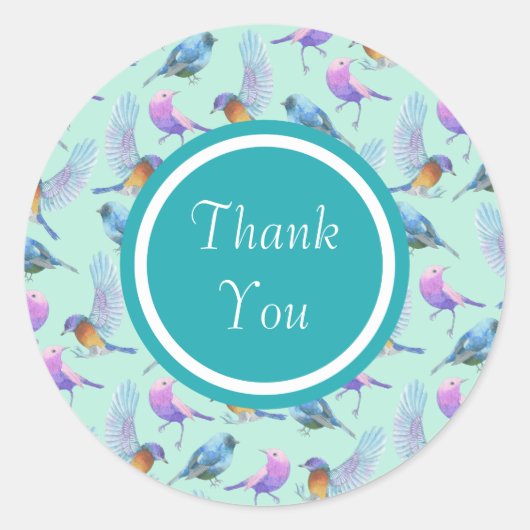 Farbenfrohe wilde exotische Vögel Danke Runder Aufkleber (Vorderseite)