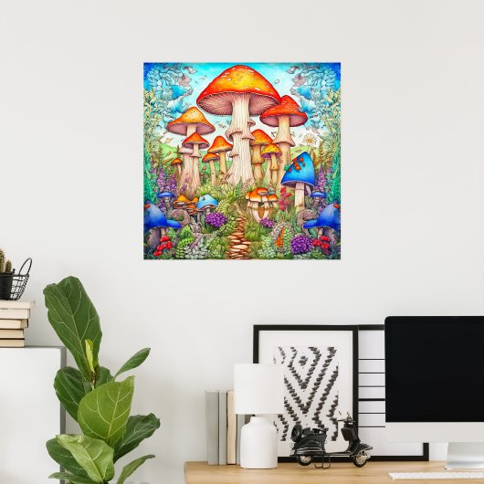 Farbenfrohe wilde Psychedelic Mushroom Forest Poster (Heimbüro)