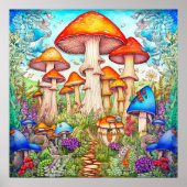 Farbenfrohe wilde Psychedelic Mushroom Forest Poster (Vorne)