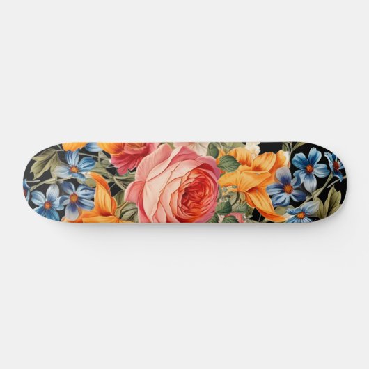 Farbenfrohe Wilde Rose Blumenmuster Skateboard (Horizontal)