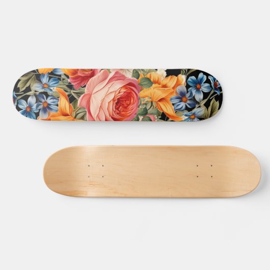 Farbenfrohe Wilde Rose Blumenmuster Skateboard (Horizontal)