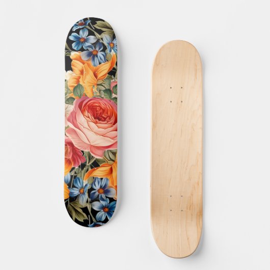 Farbenfrohe Wilde Rose Blumenmuster Skateboard (Vorderseite)