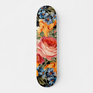 Farbenfrohe Wilde Rose Blumenmuster Skateboard