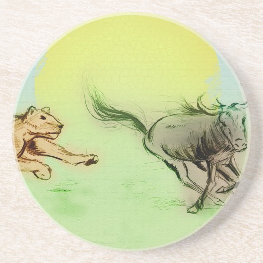 Farbenfrohe wilde Tiere Chase, SandStone Untersetz Getränkeuntersetzer (Vorne)