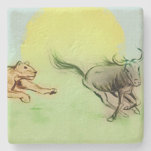 Farbenfrohe wilde Tiere Chase, Stone Untersetzer (Vorderseite)