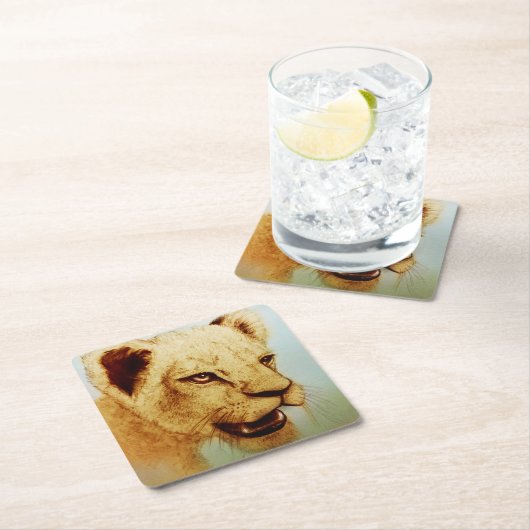 Farbenfrohe wilde Tiere - Löwe, maßgeschneiderter Rechteckiger Pappuntersetzer (Vor Ort)