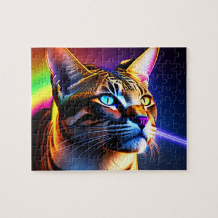 Farbenfrohe Wildkatze mit Regenbogenfarben, Katze Puzzle