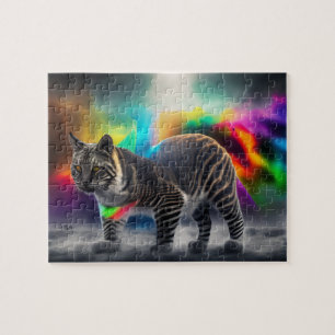 Farbenfrohe Wildkatze mit Regenbogenfarben, Katze Puzzle
