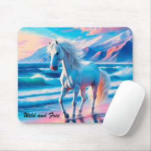 Farbenfrohe Wildpferde müssen Küstenlandschaft Mousepad