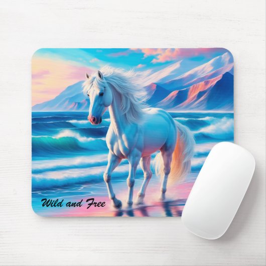 Farbenfrohe Wildpferde müssen Küstenlandschaft Mousepad (Mit Mouse)