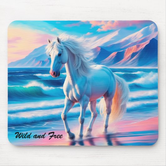 Farbenfrohe Wildpferde müssen Küstenlandschaft Mousepad (Vorne)