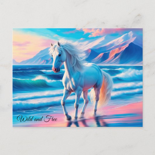 Farbenfrohe Wildpferde müssen Küstenlandschaft Postkarte (Vorderseite)