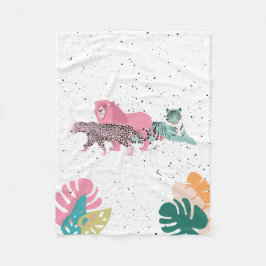 Farbenfrohe Wildtiere & tropische Blätter Fleecedecke