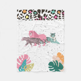 Farbenfrohe Wildtiere & tropische Blätter Fleecedecke