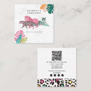 Farbenfrohe Wildtiere & tropische Blätter QR-Code Quadratische Visitenkarte