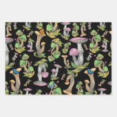 Farbenfrohe Wildwälder Pilze Schwarz Geschenkpapier Set (Vorderseite)