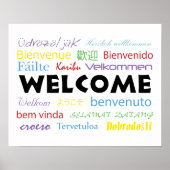 Farbenfrohe Willkommen Viele Sprachen Modernes Wei Poster (Vorne)