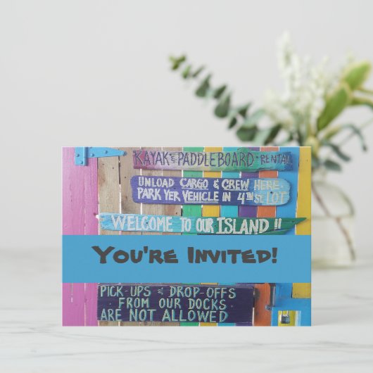 Farbenfrohe Willkommensinsel Zeichen Karibik Einladung (Stehend Vorderseite)