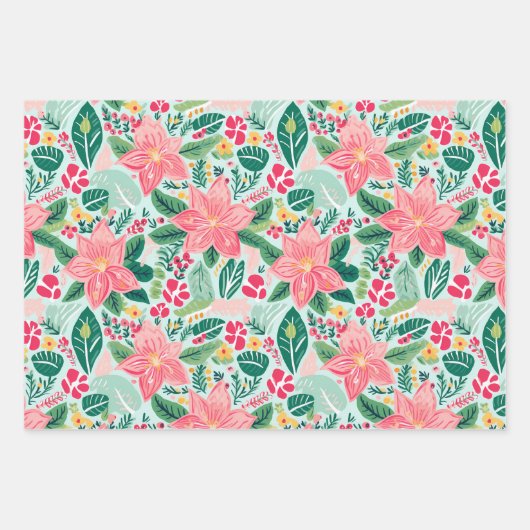 Farbenfrohe Winter Floral Holiday Wrapping Papier (Vorderseite)