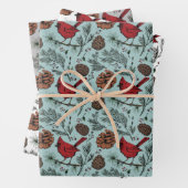 Farbenfrohe Winter Roter Kardinal & Pine Cones Geschenkpapier Set (Beispiel)