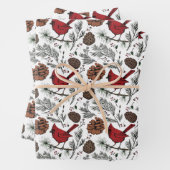 Farbenfrohe Winter Roter Kardinal & Pine Cones Geschenkpapier Set (Beispiel)