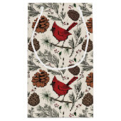 Farbenfrohe Winter Roter Kardinal & Pine Cones Kleine Geschenktüte (Rückseite)
