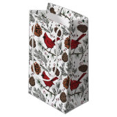 Farbenfrohe Winter Roter Kardinal & Pine Cones Kleine Geschenktüte (Vorderseite Schrägansicht)