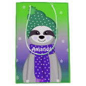 Farbenfrohe Winter Sloth Design Mittlere Geschenkt Geschenktüte (Vorderseite)