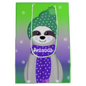 Farbenfrohe Winter Sloth Design Mittlere Geschenkt Geschenktüte (Rückseite)