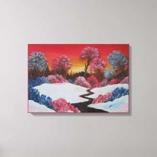 Farbenfrohe Winterschnee Roter Sonnenuntergang Lei Leinwanddruck