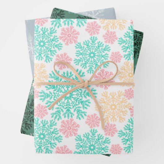 Farbenfrohe Winterschneeflocken Geschenkpapier Set (Beispiel)