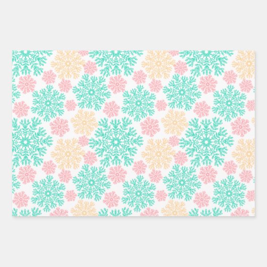 Farbenfrohe Winterschneeflocken Geschenkpapier Set (Vorderseite)