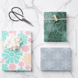 Farbenfrohe Winterschneeflocken Geschenkpapier Set