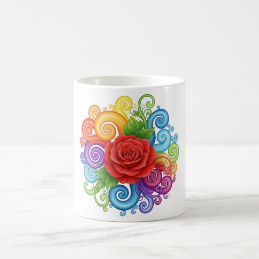 Farbenfrohe Wirbel und Rote Rose Art Kaffeetasse (Mittel)