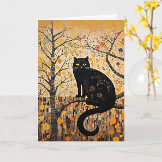 Farbenfrohe Wirbel und Whirlpools Black Cat Card Karte (Gelbe Blume)