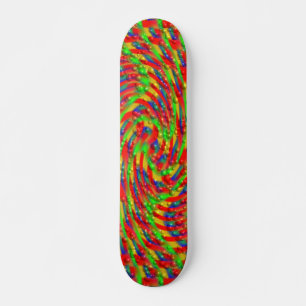 Farbenfrohe, wirbelnde Farben und Wassertropfen Skateboard