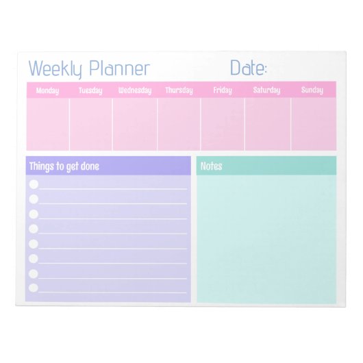 Farbenfrohe Wochenplaner Notepad Notizblock (Vorderseite)
