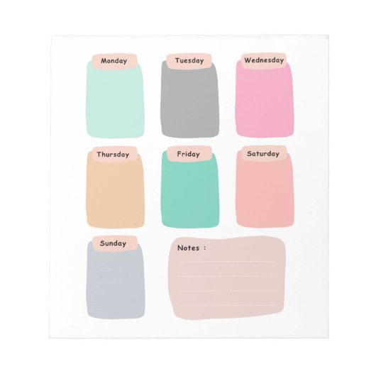 Farbenfrohe Wochenplaner Notepad Notizblock (Vorderseite)
