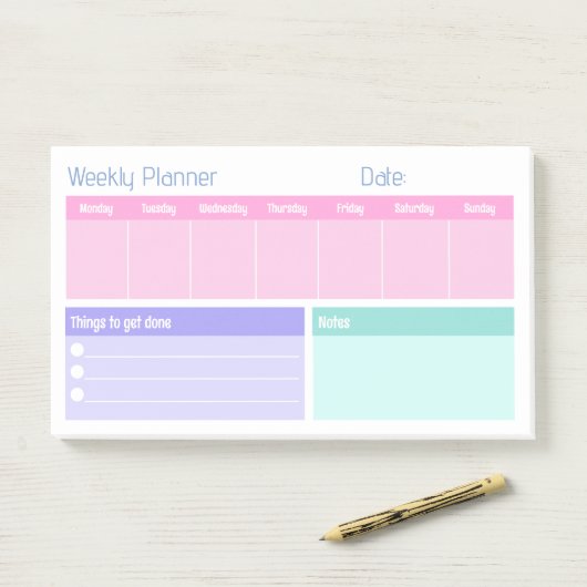 Farbenfrohe Wochenplaner Post-it Klebezettel (Auf Schreibtisch)