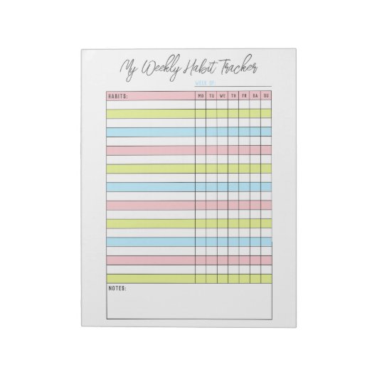 Farbenfrohe wöchentliche Habit Tracker Notepad Notizblock (Rotiert)