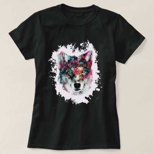 Farbenfrohe Wolf Art T-Shirt (Design vorne)