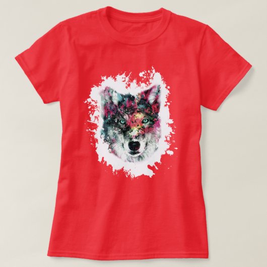 Farbenfrohe Wolf Art T-Shirt (Design vorne)