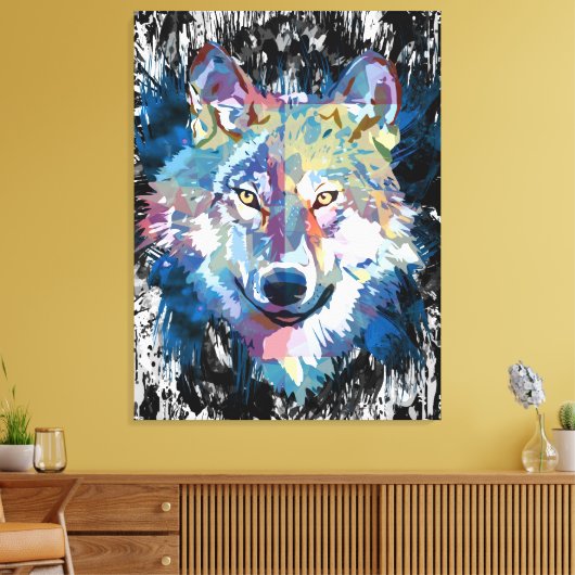 Farbenfrohe Wolf Canvas Print | Wolf Head Art Prin Leinwanddruck (Insitu (Wohnzimmer))